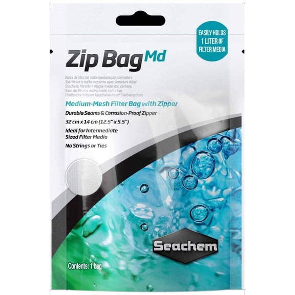 Seachem Zip Media Bag Medium-Mesh Filter Bag Corrosion Proof Zipper (12.5"x5.5")