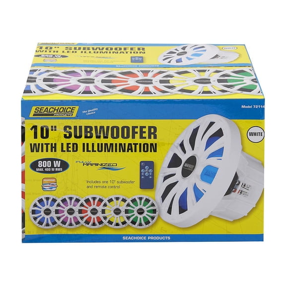 Seachoice 10" 800W White Marine Subwoofer with LED Illumination