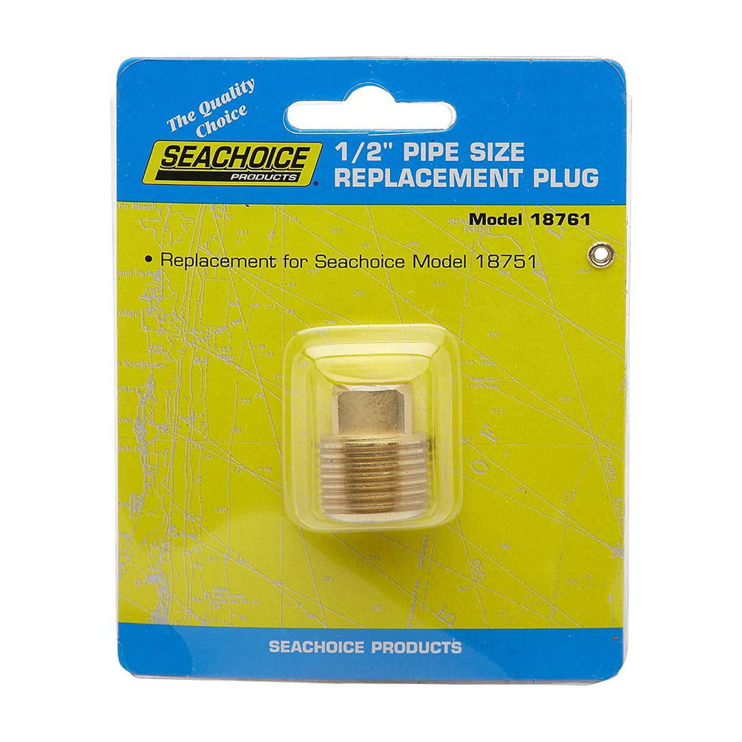 Seachoice 18761 Brass Replacement Drain Plug 2 O.D. x 1/2 W in. for 1/2
