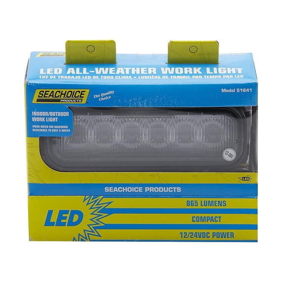 Seachoice 51641 White Rectangular 12/24V Flood Beam Work Light with 720 Lumens & 6 LEDs