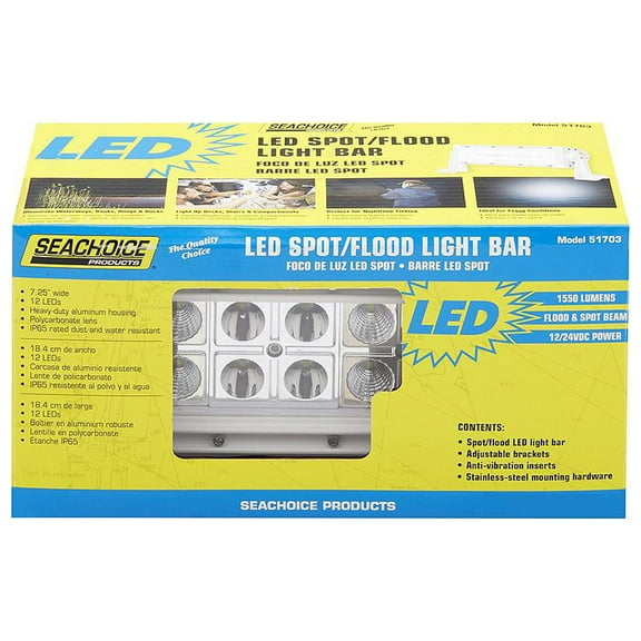 Seachoice 51703 Aluminum 8" LED Spot Light Bar, Flood Beam, White