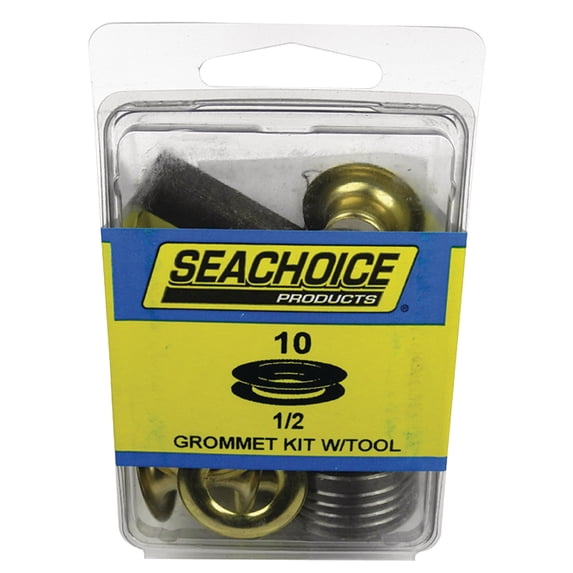 Seachoice 59999 Brass Grommet Kit with 3-Piece Tool Set & 1/2" Grommets & Washers, Pack of 10