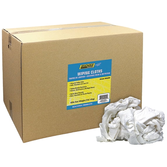Seachoice 90030 Recycled White Knits Wiping Cloths, 40-lb. Box