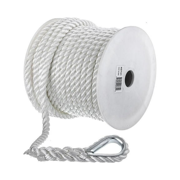 Seachoice Anchor Line Rope, 3-Strand Twisted, White, Nylon, 1/2 In. X 100 Ft.