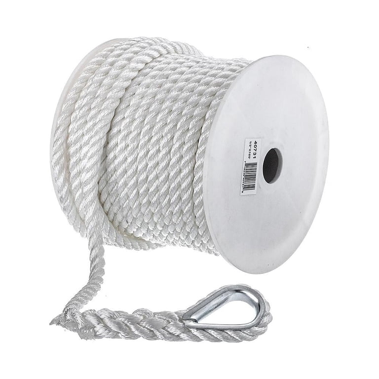 CARBOLE Twisted Anchor Rope 3/4 inch 200 Feet White Line Nylon Three CARBOLE Twisted Anchor Rope 3/4 inch 200 Feet White Line Nylon Three