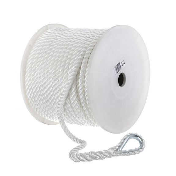 Seachoice Anchor Line Rope, 3-Strand Twisted, White, Nylon, 1/2 In. X 200 In.