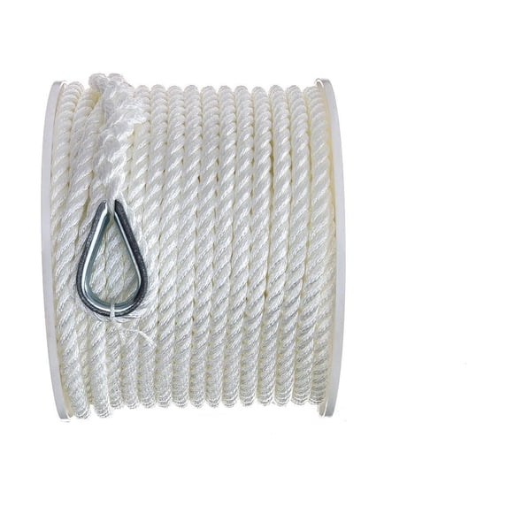 Seachoice Anchor Line Rope, 3-Strand Twisted, White, Nylon, 3/8 In. X 150 Ft.