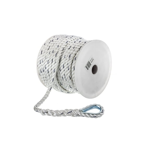 Seachoice Boat Anchor Line Rope, 3-Strand Twisted, Nylon, White/Blue, 1/2 In. X 100 Ft.