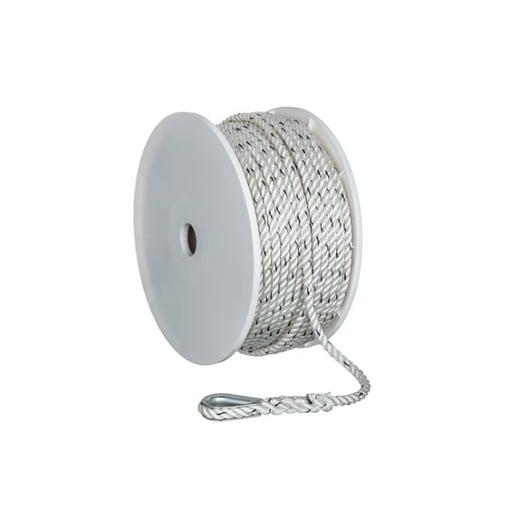 Seachoice Boat Anchor Line Rope, 3-Strand Twisted, Nylon, White/Blue, 3/8 In. X 200 Ft.