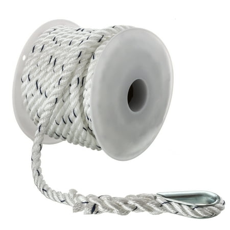Seachoice Boat Anchor Line Rope, 3-Strand Twisted, Nylon, White/Blue, 3/8 In. X 50 Ft.