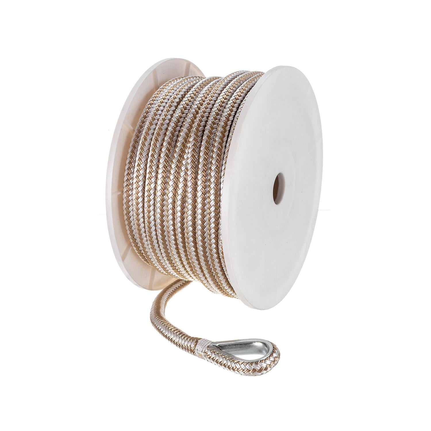 Seachoice Boat Anchor Rope, Double-Braid, Nylon, Achor Line, 1/2 In. X 100 Ft., Gold/White