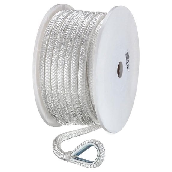 Seachoice Boat Anchor Rope, Double-Braid, Nylon, Achor Line, 1/2 In. X 100 Ft., White