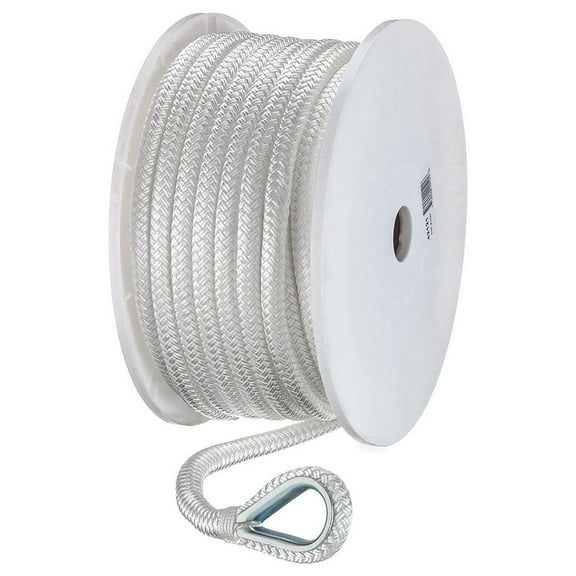 Seachoice Boat Anchor Rope, Double-Braid, Nylon, Achor Line, 1/2 In. X 100 Ft., White