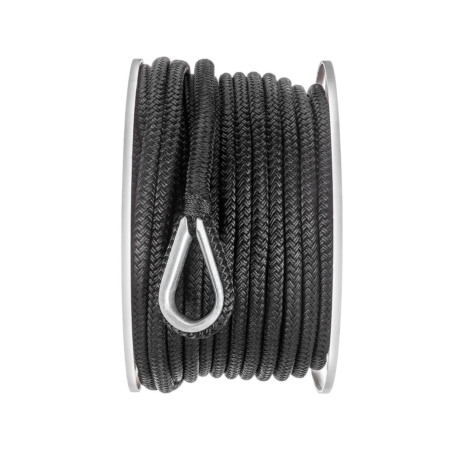 Premium Anchor Rope Double Braided Boat Anchor Line 100 ft Black Marine  Grade 3/8 Rope 