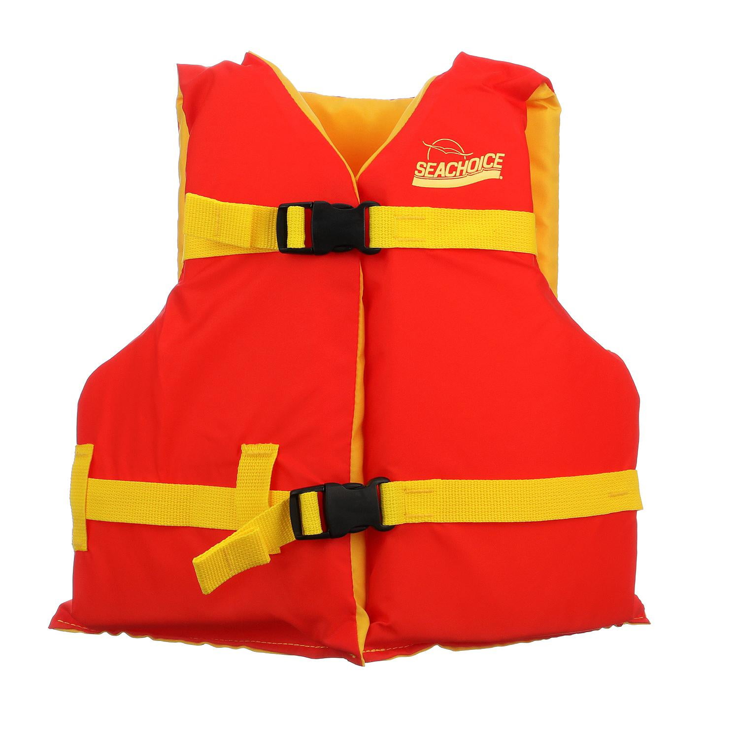 Seachoice Boat Life Jacket, Orange/Yellow, Youth Size, 25-29