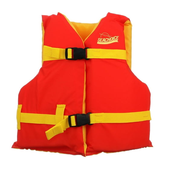 Seachoice Boat Life Jacket, Orange/Yellow, Youth Size, 25-29 In.
