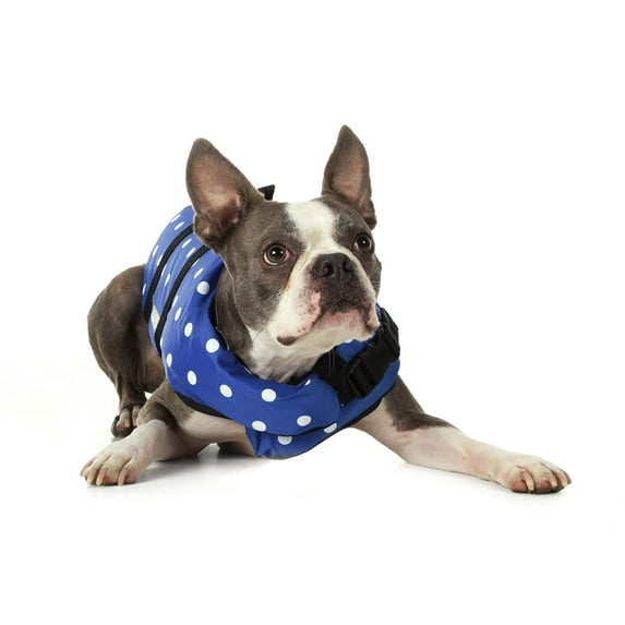 Seachoice Dog Life Vest, Adjustable Life Jacket For Dogs, w/ Grab Handle, Blue Polka Dot, Size XXS, Up to 6 Lbs.
