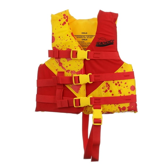 Seachoice Level 70 Life Jacket, Deluxe Adjustable Boat Vest, Bright Yellow and Red, Child, 33-55 Lbs.