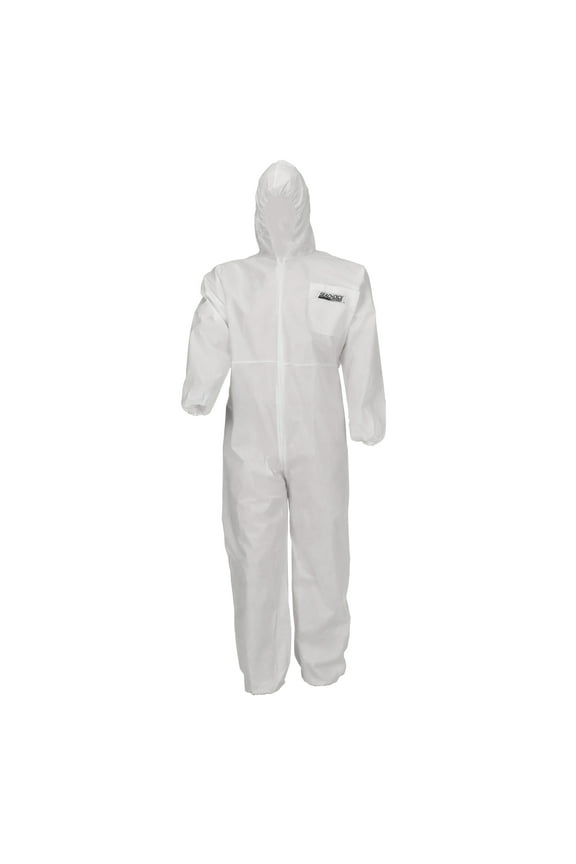 SMS Breathable Disposable Paint Suit, XL White, 3-Layer Protection, Zipper Front