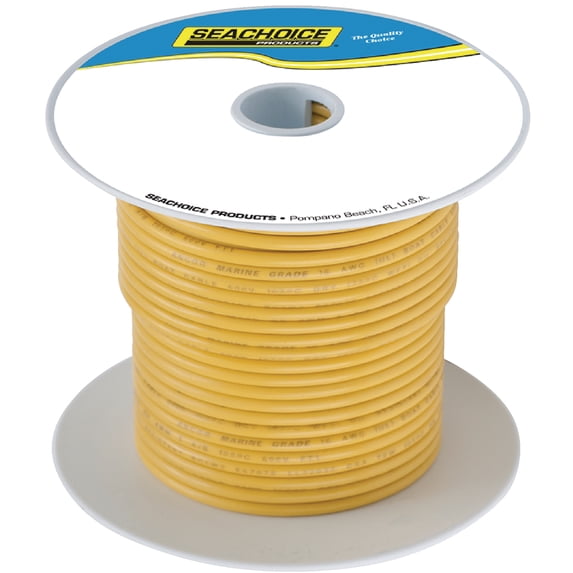 Seachoice Tinned Copper Marine Wire, 18 AWG, Yellow Boat Accessory