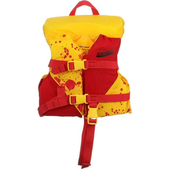 Seachoice Type II Deluxe Adjustable Boat Vest w/ Grab Handle, Bright Yellow and Red, Child, 30-50 Lbs.