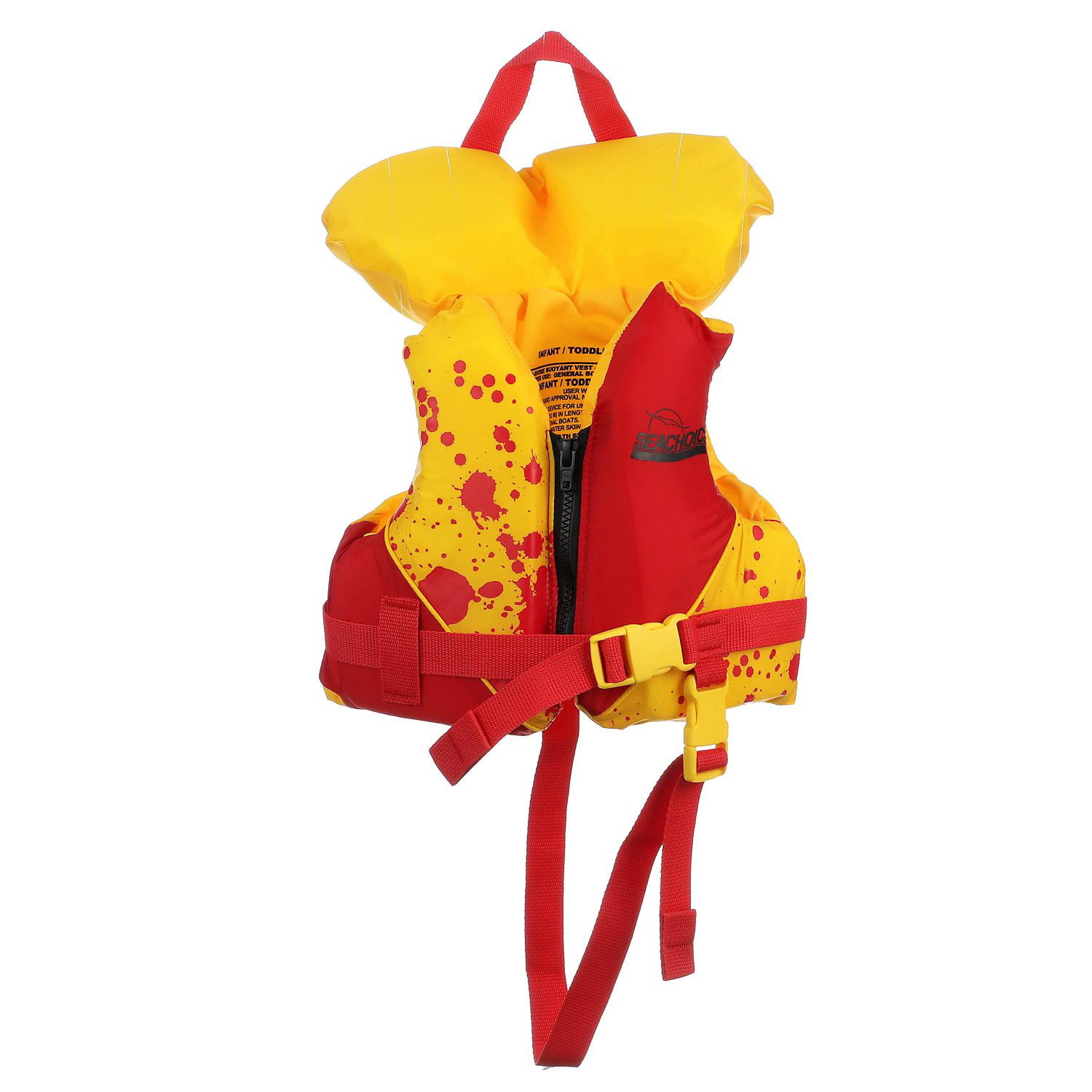 Seachoice Type II Deluxe Adjustable Boat Vest w/ Grab Handle, Bright Yellow and Red, Infant, Up to 30 Lbs.