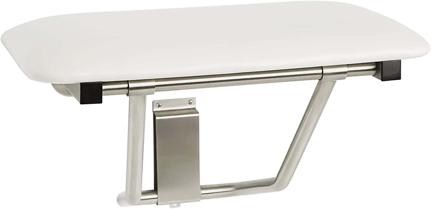 White Padded Folding Wall-Mounted Shower Seat with Stainless Steel Frame