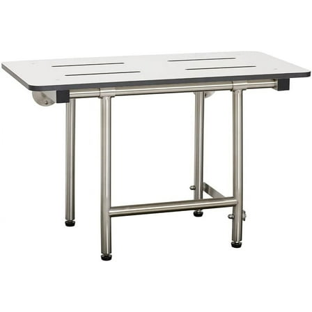 Seachrome 24" x 15" White Folding Wall Mount Bench Shower Seat with Legs, ADA Compliant