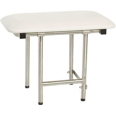 Seachrome 28" x 15" White Padded Cushion Folding Wall Mount Bench Shower Seat with Legs, ADA Compliant
