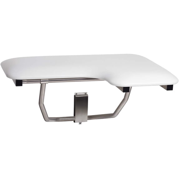 Seachrome 28" x 22.5" White Padded Cushion Wall Mount Folding Left-Handed Transfer Bench Shower Seat, ADA Compliant