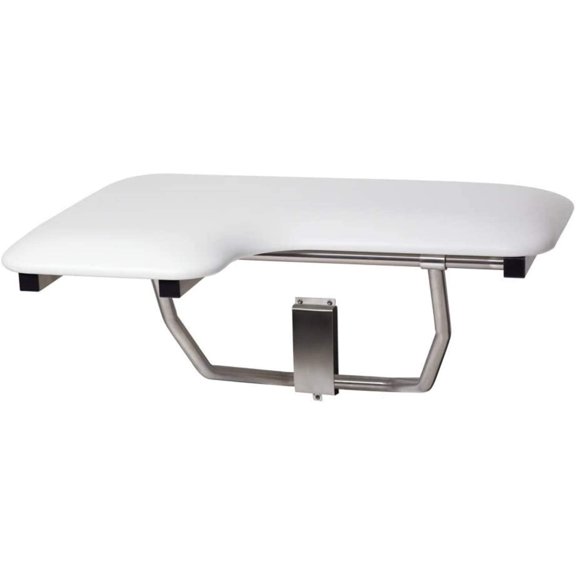 Seachrome 28" x 22.5" White Padded Cushion Wall Mount Folding Right-Handed Transfer Bench Shower Seat, ADA Compliant