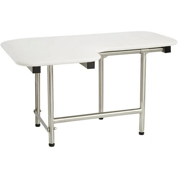 Seachrome 28" x 22.5" White Padded Wall Mount Folding Right-Handed Transfer Bench Shower Seat with Legs, ADA Compliant
