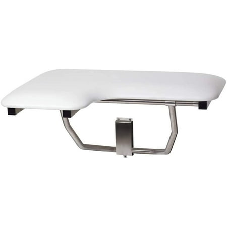 Seachrome 32" x 22.5" White Padded Cushion Wall Mount Folding Right-Handed Transfer Bench Shower Seat, ADA Compliant