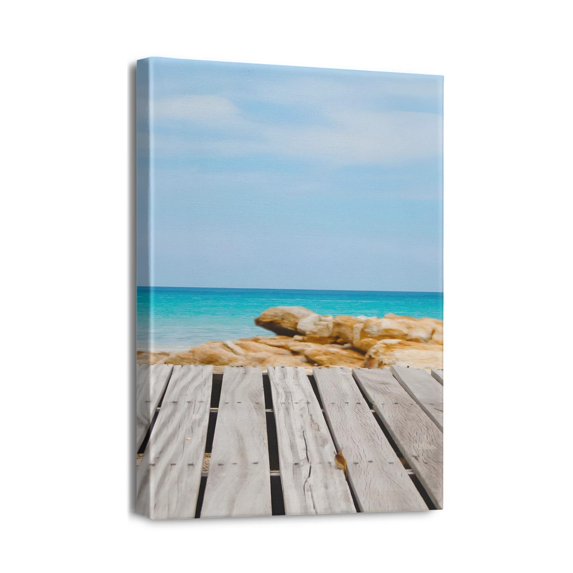 Seacoast Theme Wall Art 12''x16'' Beach Pictures on Framed Canvas for Bathroom, Modern Decor for Bedroom & Kitchen, Coastal Ocean Home Decor