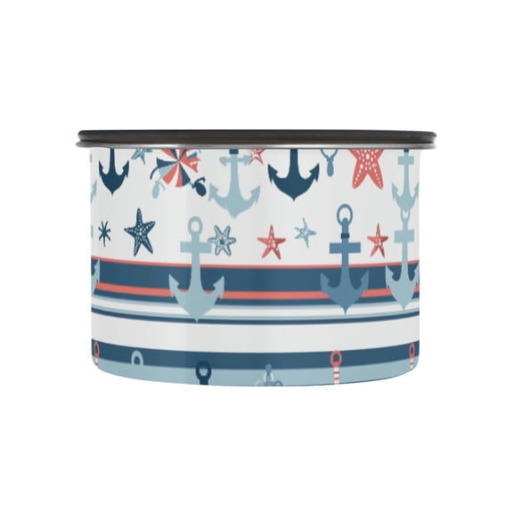 Seafish Anchor Stripe Airtight Coffee Bean Canister 17oz Food Storage Containers with Lids For Gournd, Tea, Sugar, Flour, Rice, Cereal, Candy Cookie Jar