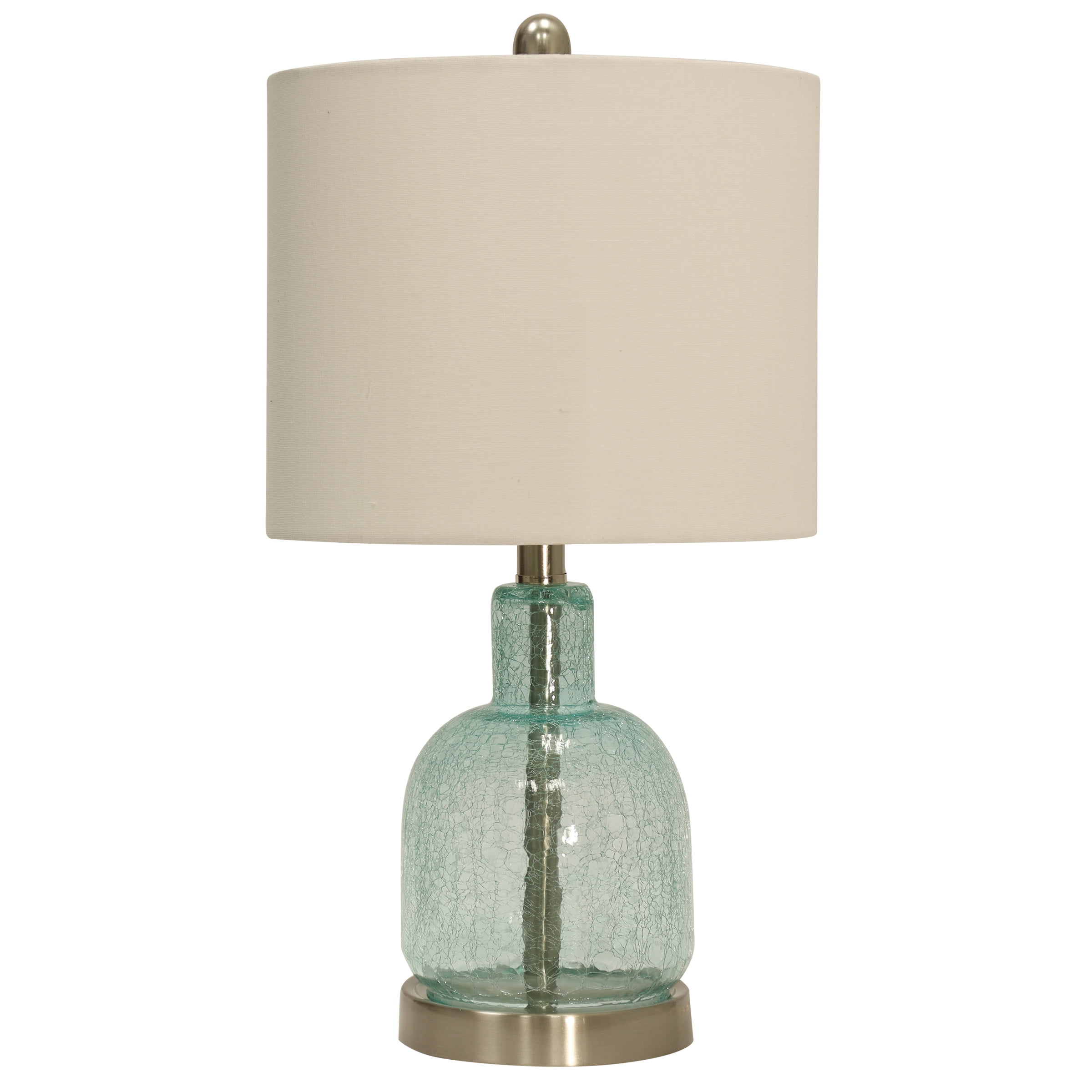 Seafoam Blue Crackled Glass Table Lamp with Off-White Shade