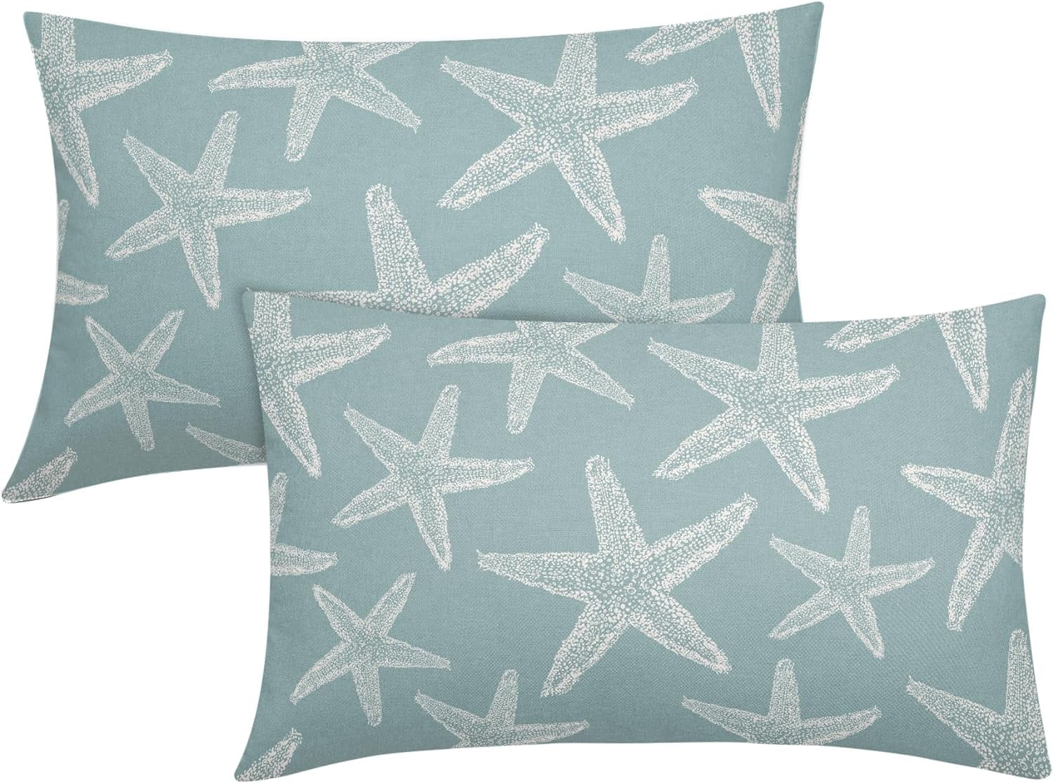 Curated visual reference: Visual Reference: Seafoam Blue Starfish Ocean Lumbar Pillow Covers 12X20 Inch Summer