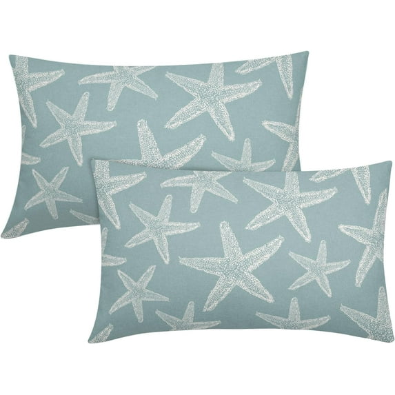 Seafoam Blue Starfish Ocean Lumbar Pillow Covers 12X20 Inch Summer Nautical Coastal Beach Decorative Pillow Cases Set of 2 Cotton Linen Throw Pillows Seasonal Home Decor For Couch Cushion Outdoor