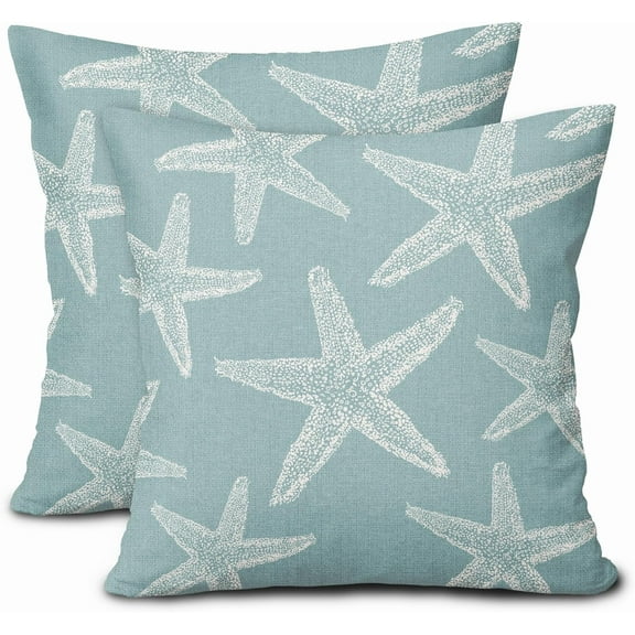Seafoam Blue Starfish Ocean Pillow Covers 18X18 Inch Summer Nautical Coastal Beach Decorative Pillow Cases Set of 2 Cotton Linen Throw Pillows Seasonal Home Decor For Sofa Couch Cushion Outdoor