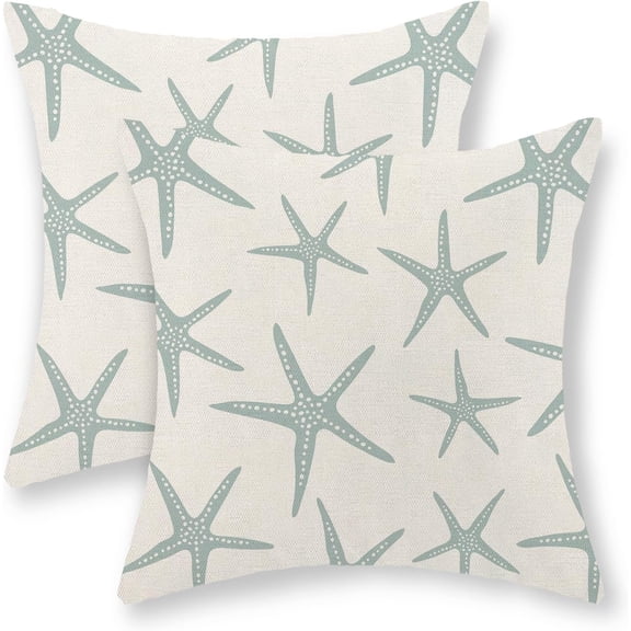Seafoam Blue Starfish Pillow Covers 18x18 Set of 2 Coastal Throw Pillows Summer Nautical Ocean Beach Theme Decorative Pillowcase Outdoor Farmhouse Decor Cushion Case for Couch Home Bedroom