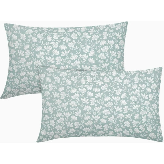 Seafoam Blue Vintage Floral Block Print Lumbar Pillow Covers 12X20 Inch Vintage Daisy Flowers Decorative Pillow Cases Set of 2 Farmhouse Home Decor Rustic Throw Pillows for Sofa Couch Outdoor