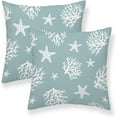 thumbnail image 1 of Seafoam Coastal Pillow Covers 18 X 18 Inch Set of 2, Blue Coral Starfish Throw Pillow Covers Summer Nautical Beach Decorative Pillowcase Linen Square Outdoor Cushion Cover for Home Bed Couch Sofa, 1 of 6