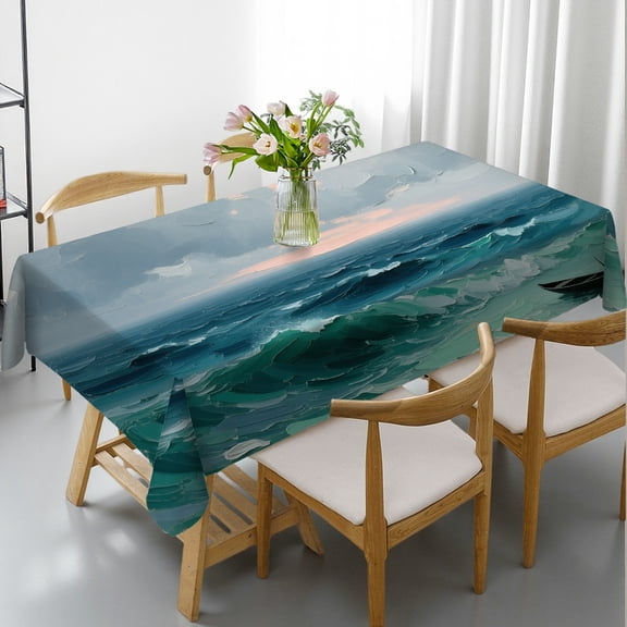 Seafoam Green Mint Navy Blue Abstract Ocean Rectangular Tablecloth, Kitchen Accessories - Holiday Party Tablecloth Tablecloths rectangle tables large size, Cafe, dinner, brunch, buffet, picnic