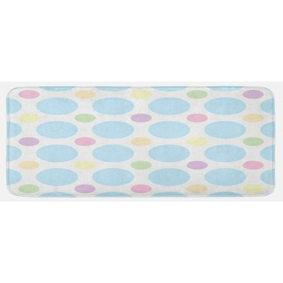 Seafoam Kitchen Mat, Colorful Pastel Polka Dots Abstract Arrangement Themed Circular Pattern, Plush Decorative Kitchen Mat with Non Slip Backing, 47" X 19", Multicolor, by Ambesonne