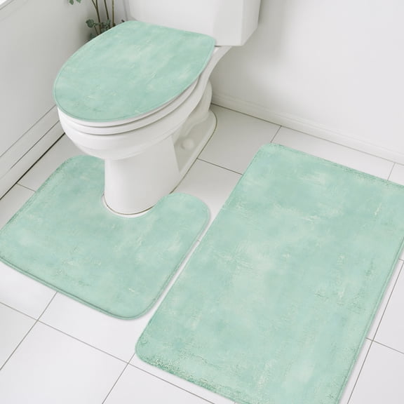 Seafoam Plaster Bathroom Rugs Set Rustic Mint Green Timber Scratch Celadon Texture Non Slip Absorbent Soft Bath Mats 3 Piece Set with Bathroom Rug, U-Shaped Floor Mat, Toilet Seat Cover Large Size