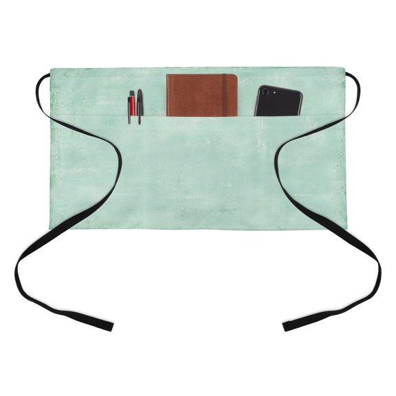 Seafoam Plaster Kitchen Restaurant Half Waist Apron, Rustic Mint Green Timber Scratch Celadon Texture Server Short Apron with 3 Pockets Waterproof Oil Waist Aprons for Women Waitress Waiter