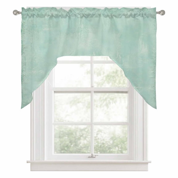 Seafoam Plaster Swag Valance for Windows, Rustic Mint Green Timber Scratch Celadon Texture Swag Curtains Valances for Small Window Treatment Rod Pocket for Kitchen Bathroom 1 Panel 56x36in