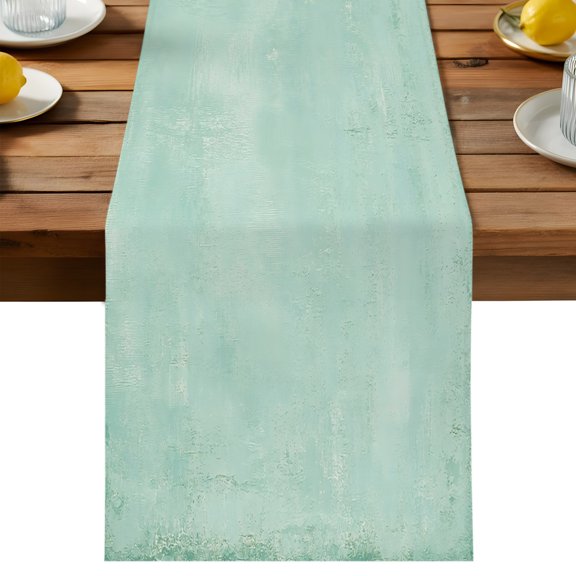Seafoam Plaster Table Runner, Rustic Mint Green Timber Scratch Celadon Texture Washable Kitchen Table Runners Dress Scarves for Dining Table Decorations Party/Restaurant/Indoor Outdoor Use, 13x36in
