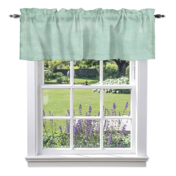 Seafoam Plaster Valance Curtain 1 Panel, Rustic Mint Green Timber Scratch Celadon Texture Kitchen Valance with Rod Pocket Window Treatment Short Curtains for Bathroom Bedroom, 42 x 12 Inches