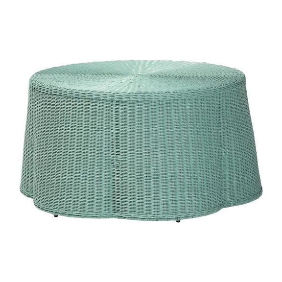 Seafoam Rattan Coffee Table with Metal Legs and Bohemian Design